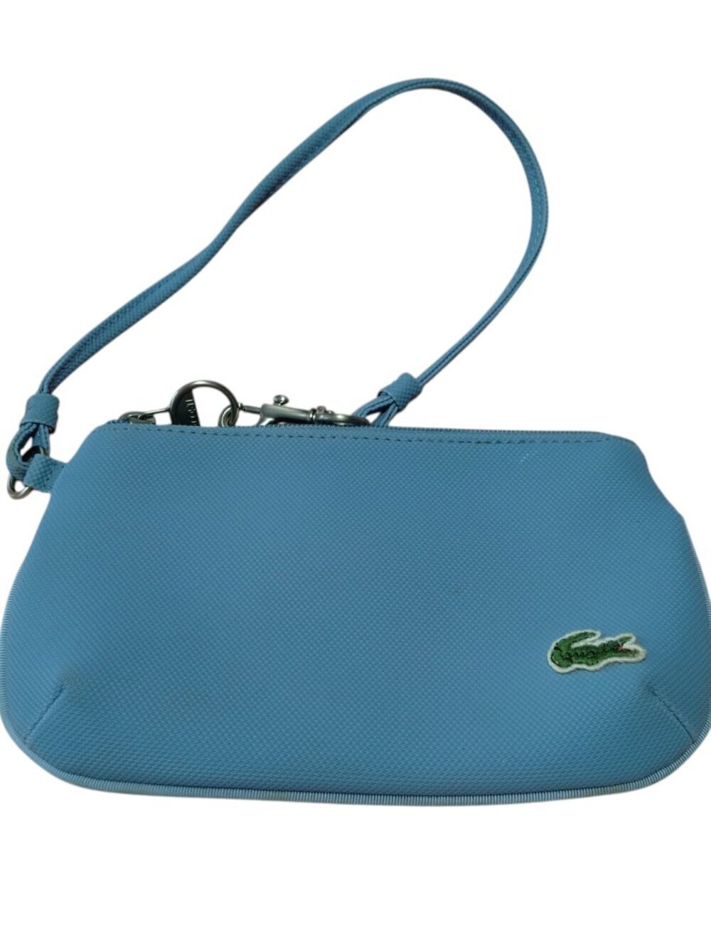 LACOSTE Wristlet Blue Crocodile Logo PVC Zip Closure Classic Vintage Clutch